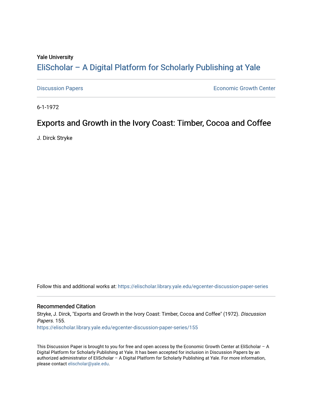 Exports and Growth in the Ivory Coast: Timber, Cocoa and Coffee