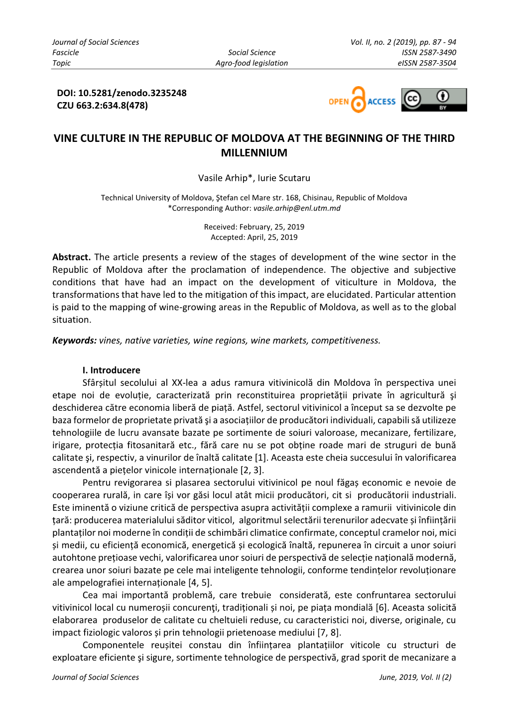 Vine Culture in the Republic of Moldova at the Beginning of the Third Millennium