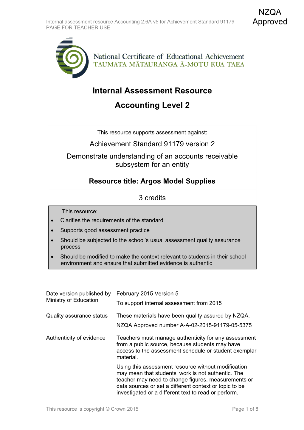 Level 2 Accounting Internal Assessment Resource