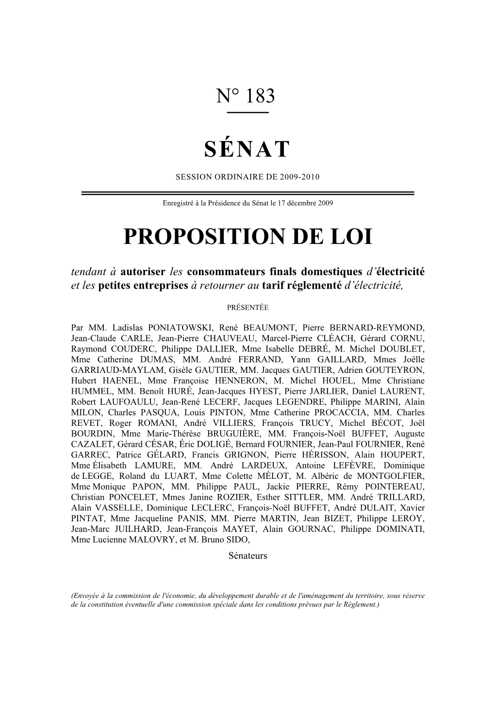 Sénat Proposition De