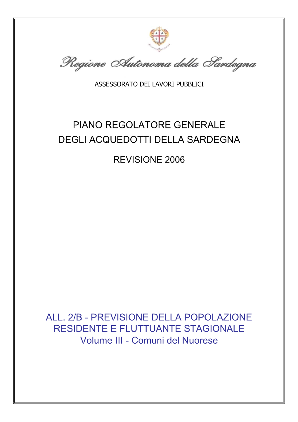 Piano Regolatore Generale Degli Acquedotti Della Sardegna