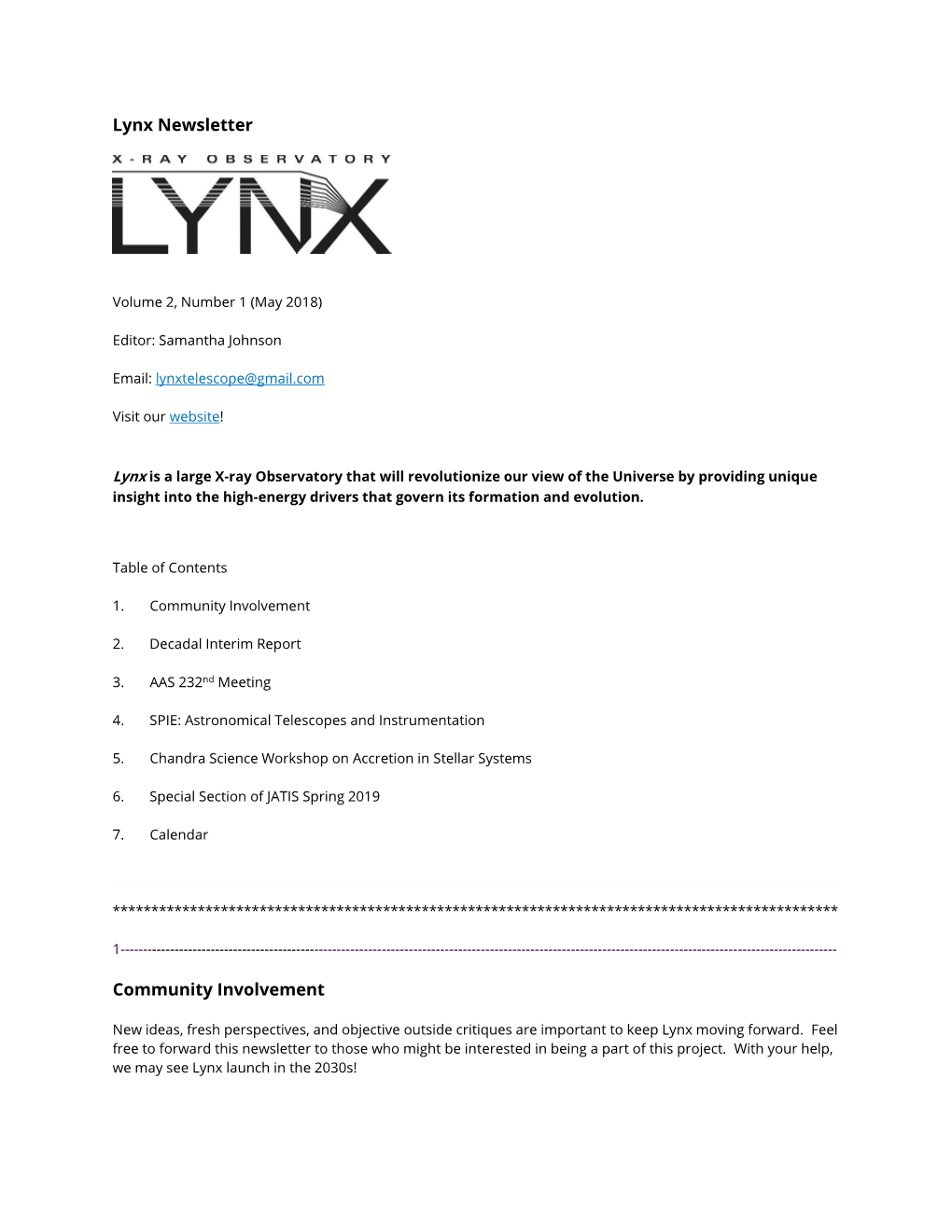 Lynx Newsletter Community Involvement