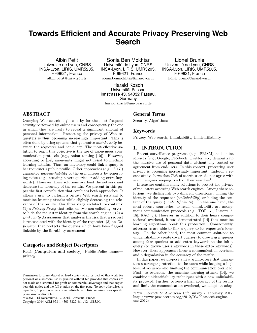 Towards Efficient and Accurate Privacy Preserving Web Search