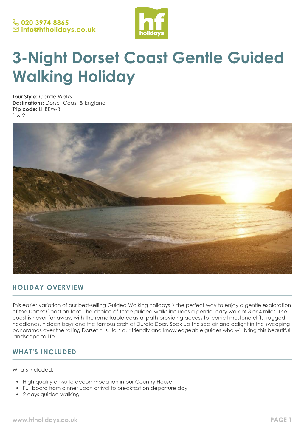 3-Night Dorset Coast Gentle Guided Walking Holiday