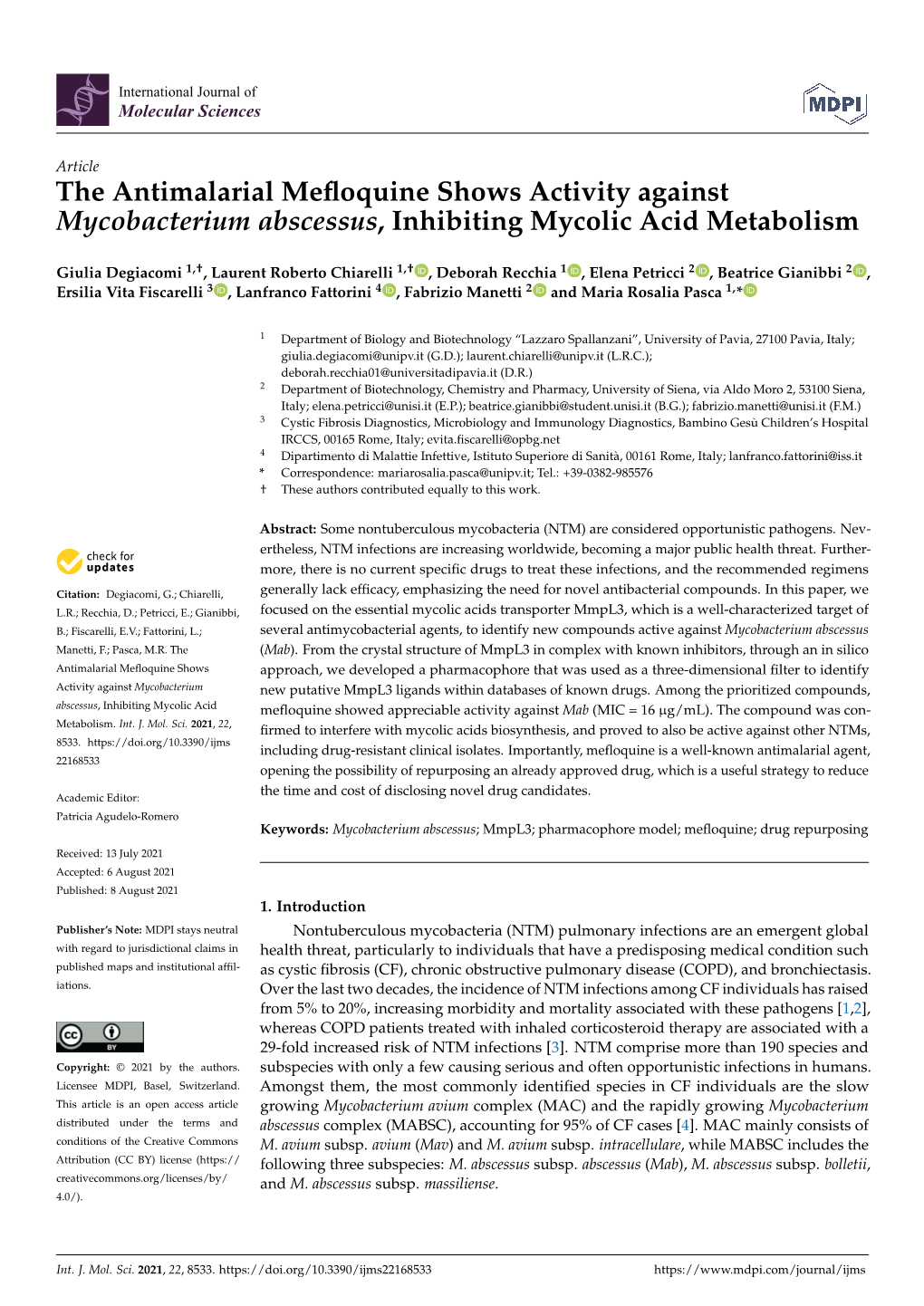 The Antimalarial Mefloquine Shows Activity Against Mycobacterium