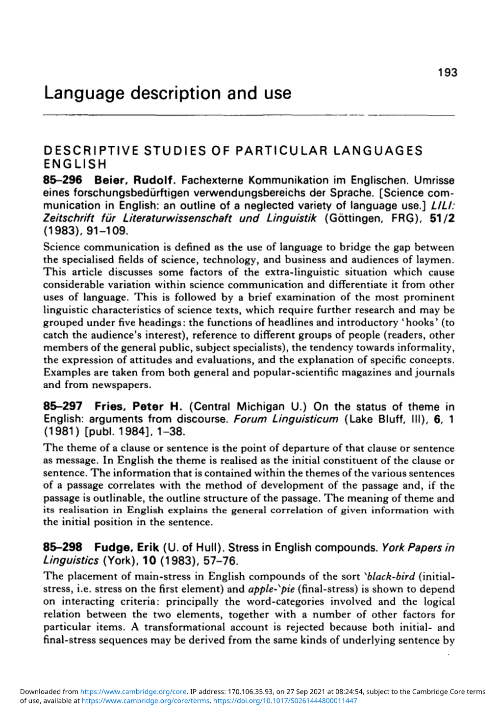 Language Description and Use