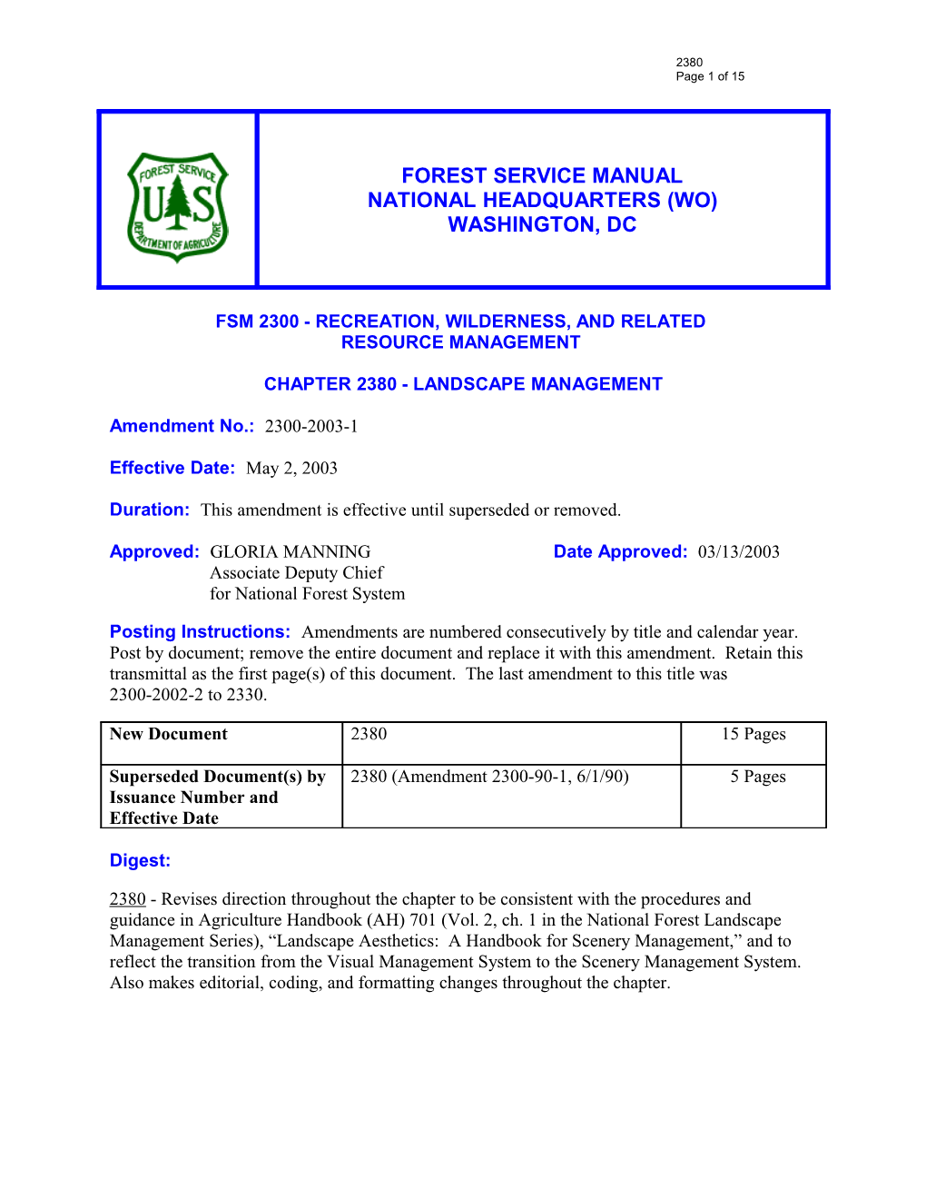 Fsm 2300 - Recreation, Wilderness, and Related s2