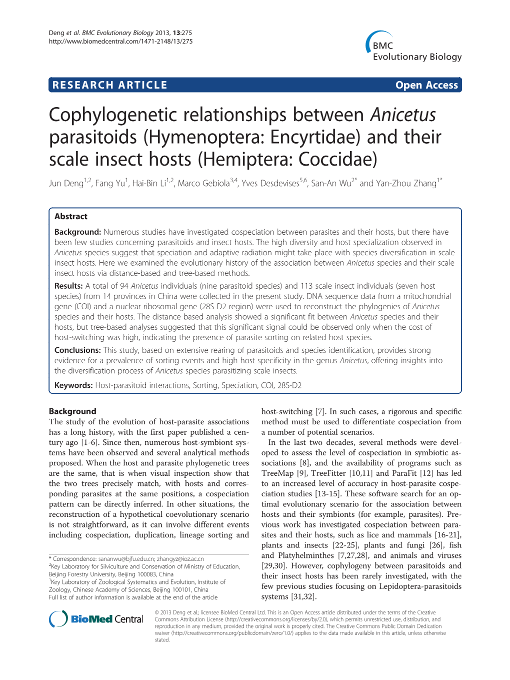 Cophylogenetic Relationships Between Anicetus Parasitoids