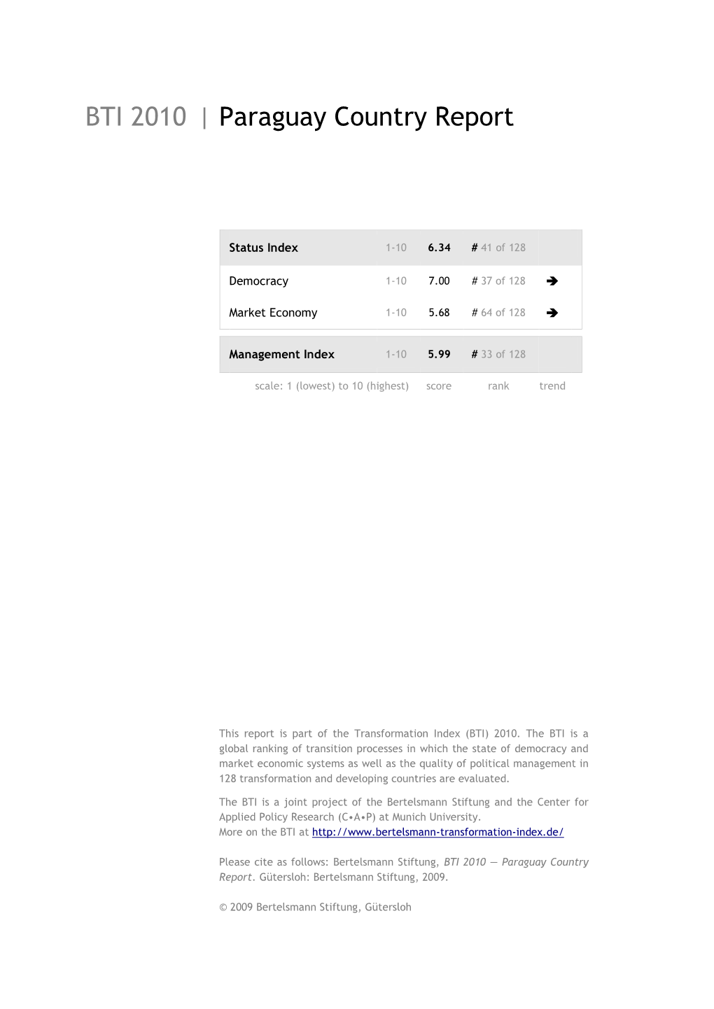 Paraguay Country Report BTI 2010