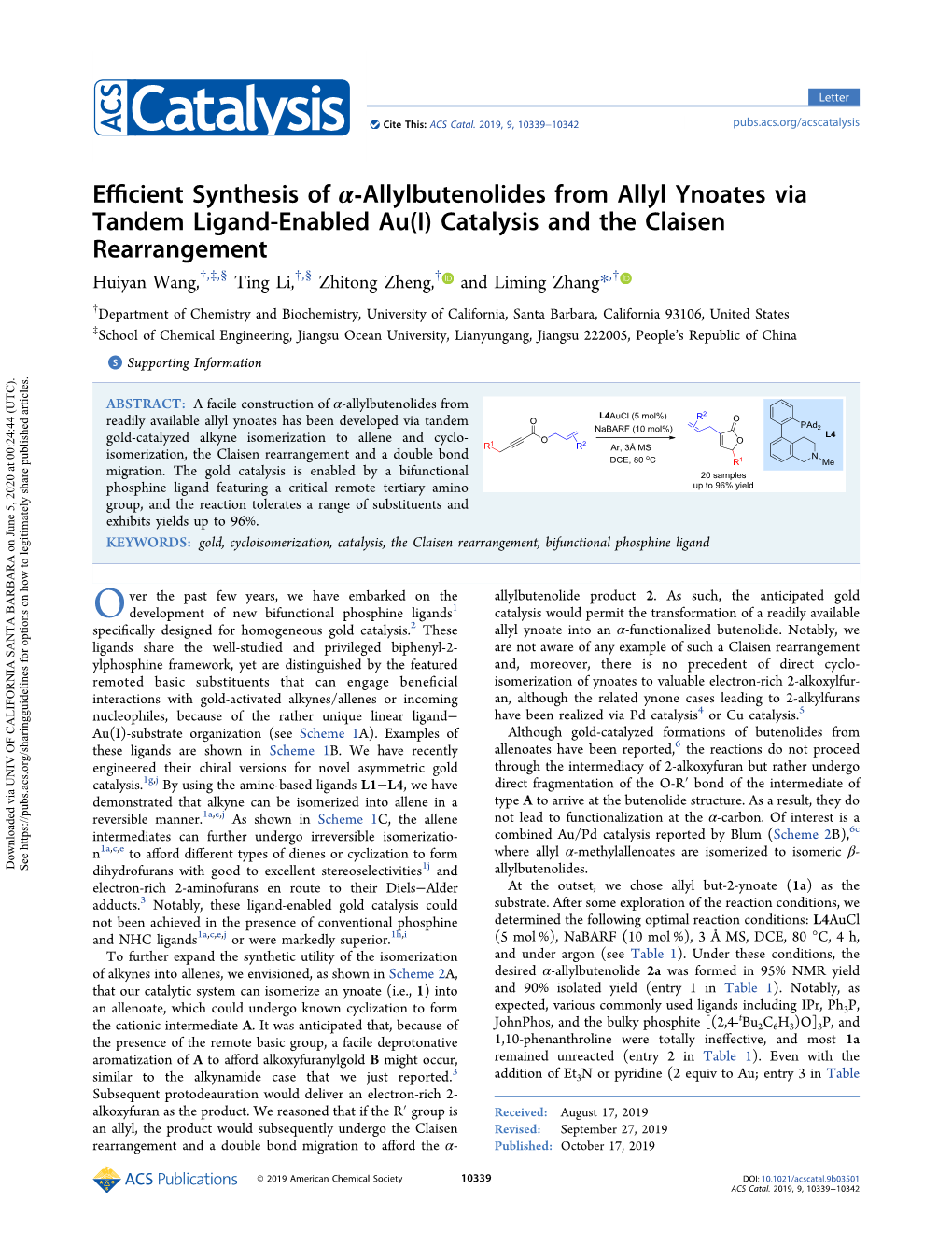 Efficient Synthesis of Α‑Allylbutenolides from Allyl Ynoates Via Tandem Ligand-Enabled Au(I) Catalysis and the Claisen Rearra