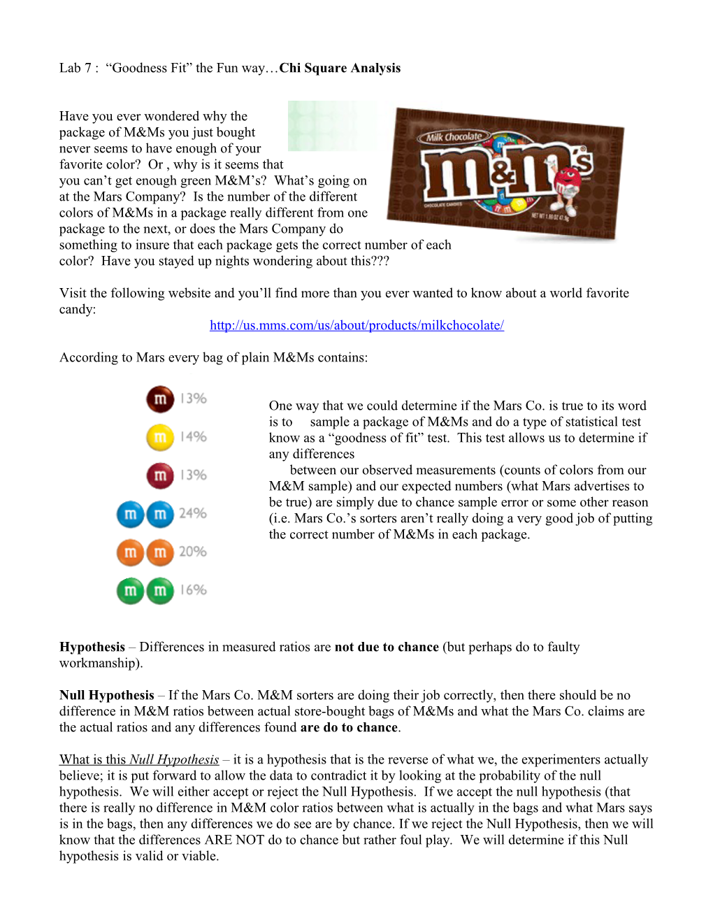 Lab 7 : Goodness Fit the Fun Way Chisquare Analysis