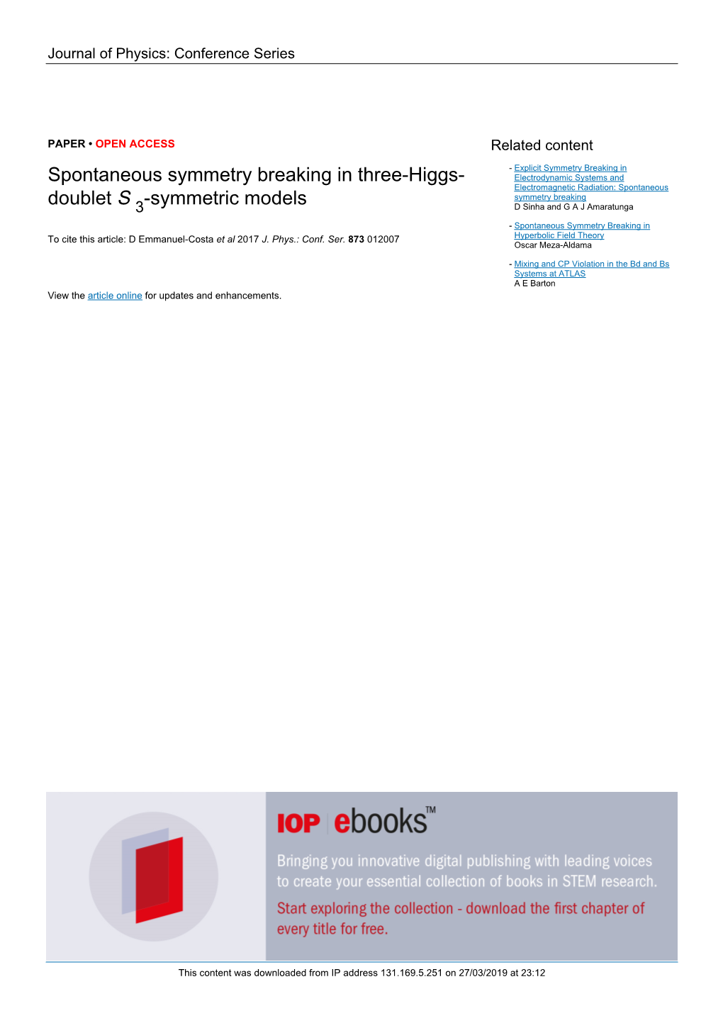 Spontaneous Symmetry Breaking in Three-Higgs- Doublet S 3-Symmetric