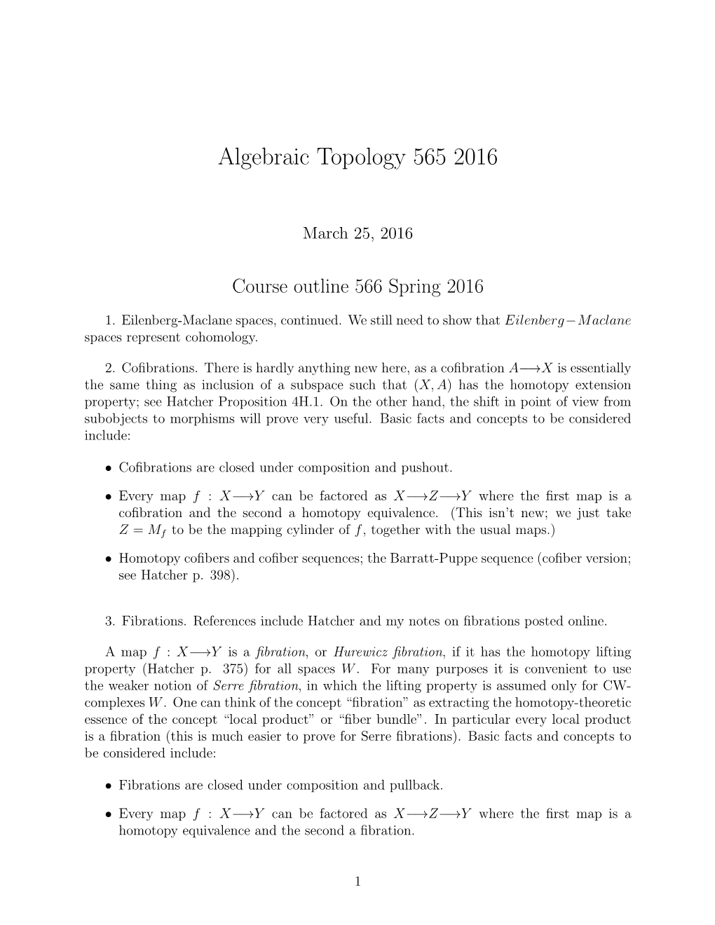 Algebraic Topology 565 2016