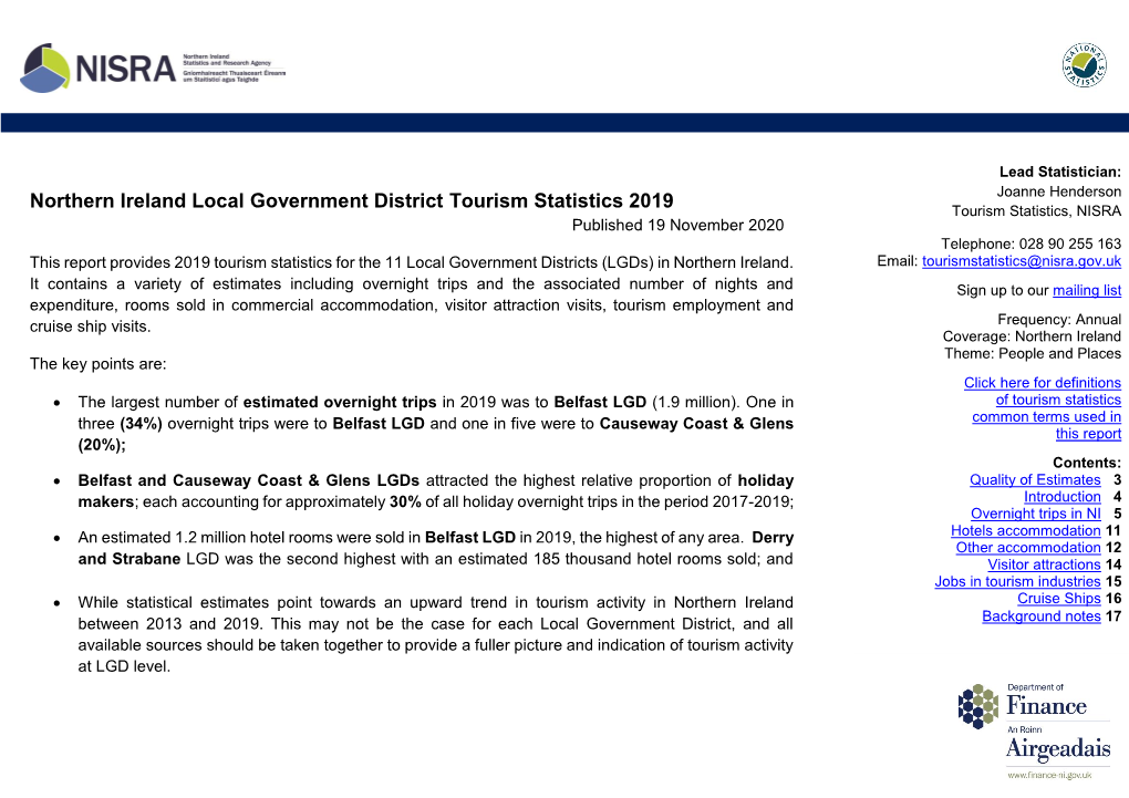 Northern Ireland Local Government District Tourism Statistics 2019