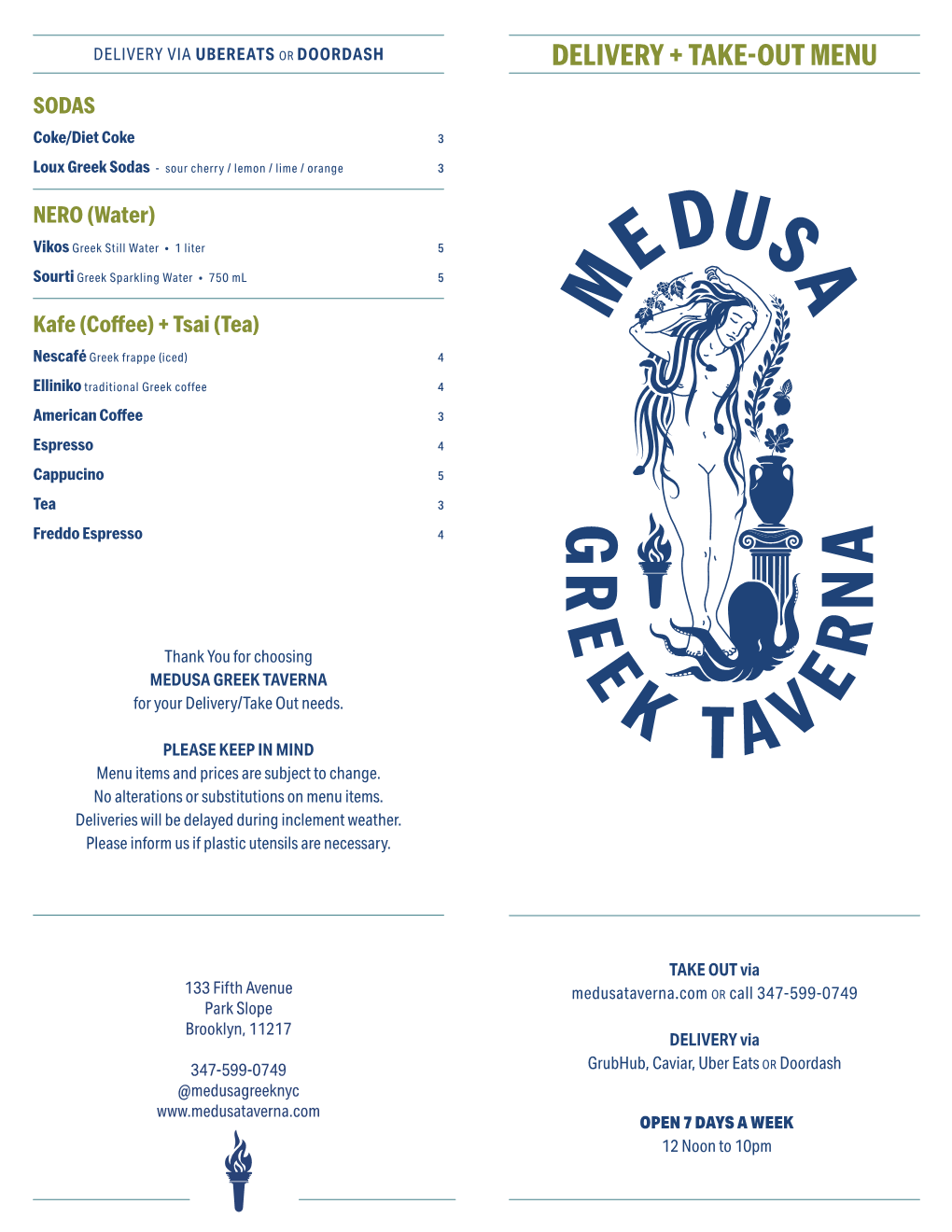 Delivery + Take-Out Menu