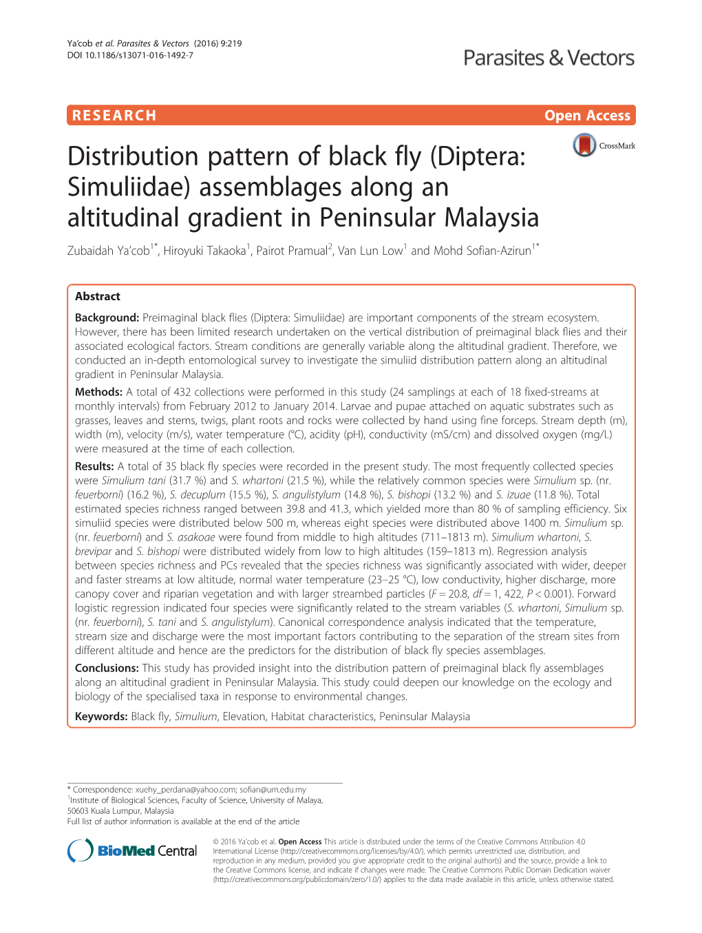 Distribution Pattern of Black Fly (Diptera: Simuliidae)