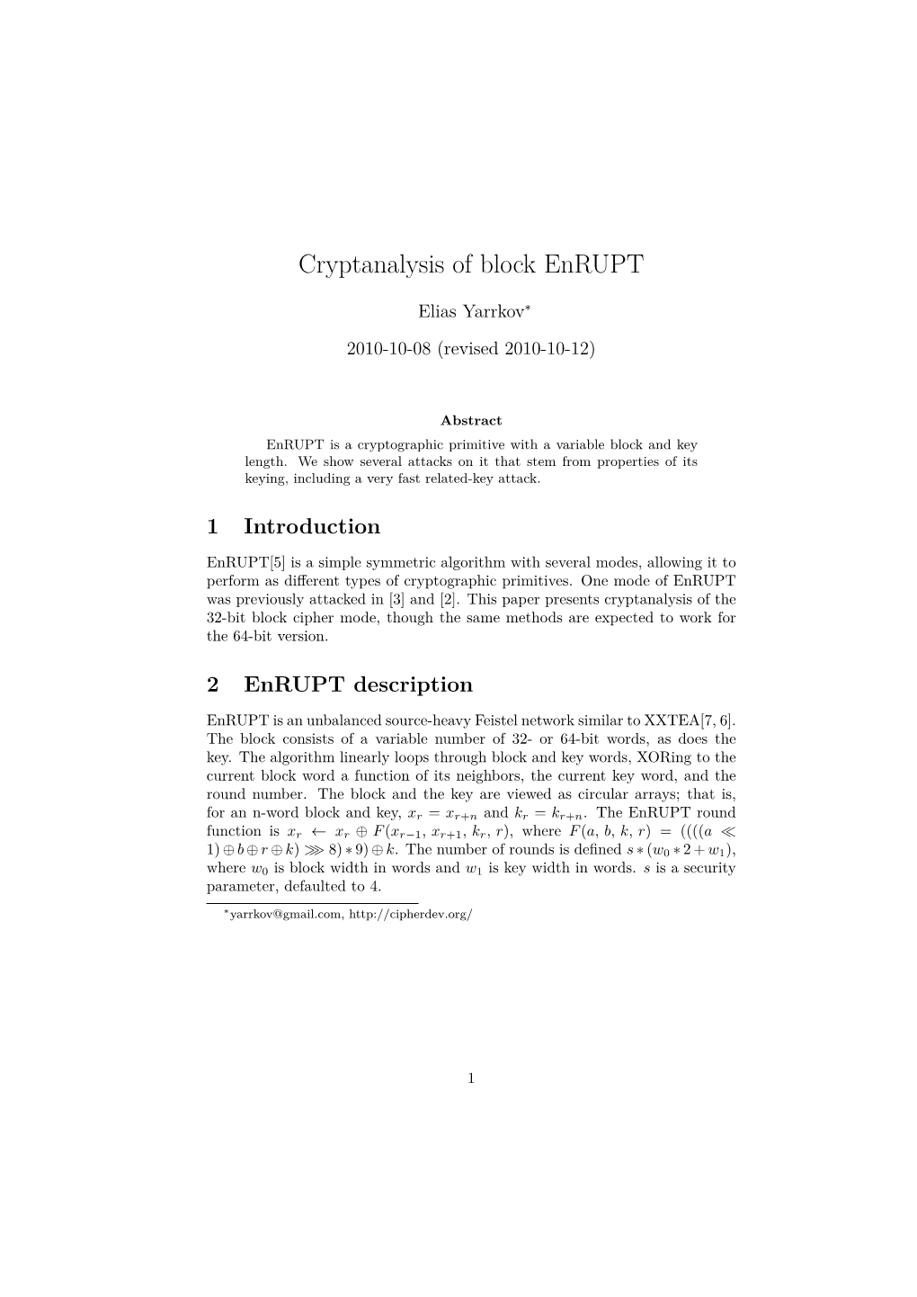 Cryptanalysis of Block Enrupt
