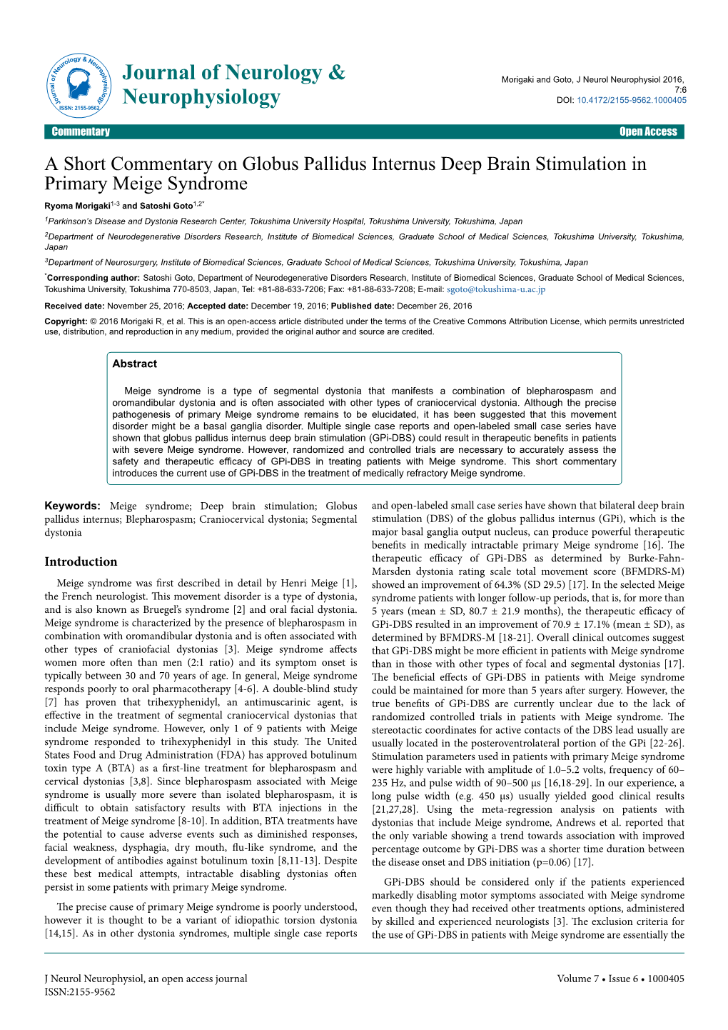 A Short Commentary on Globus Pallidus Internus Deep Brain