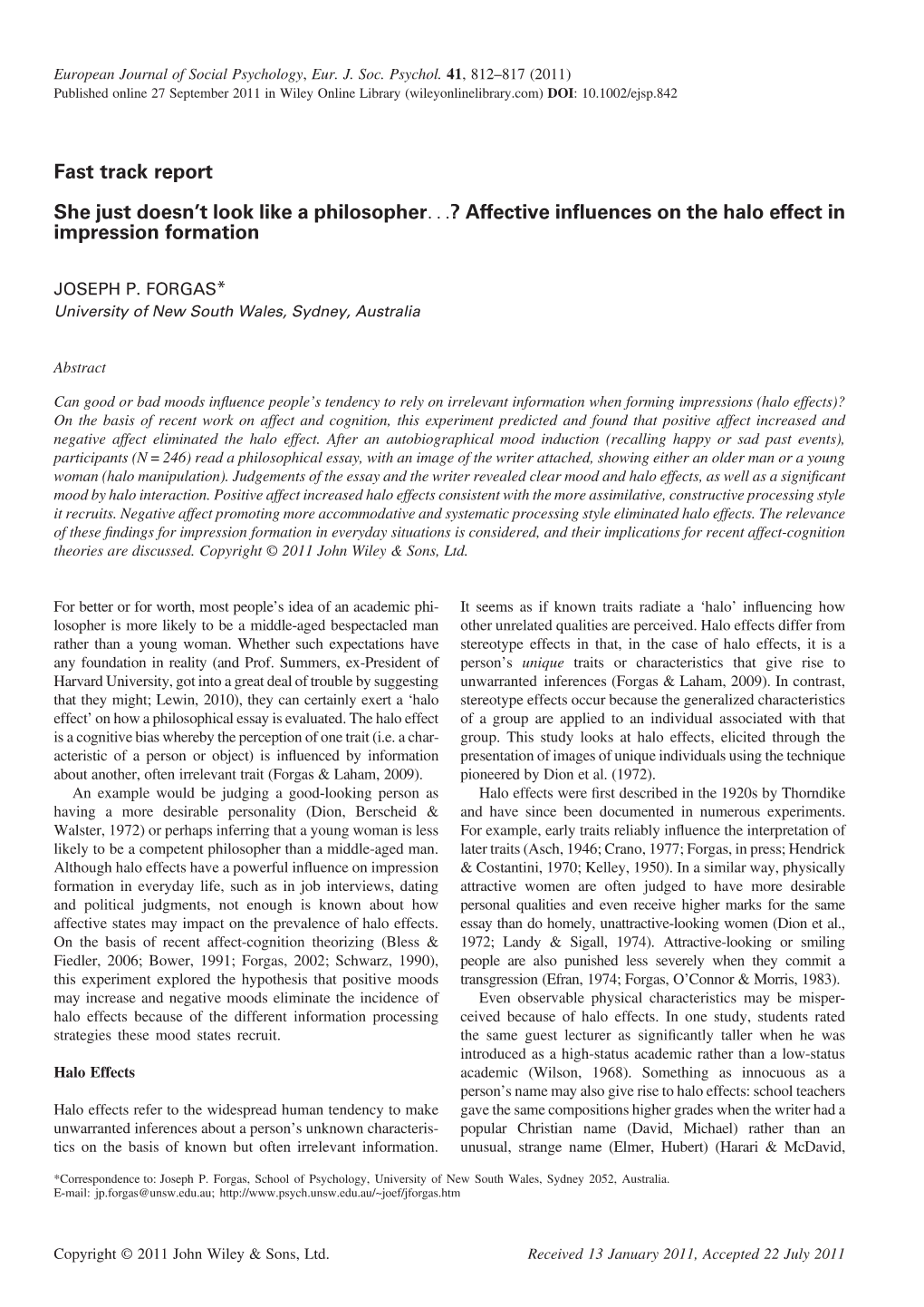 Affective Influences on the Halo Effect in Impression Formation