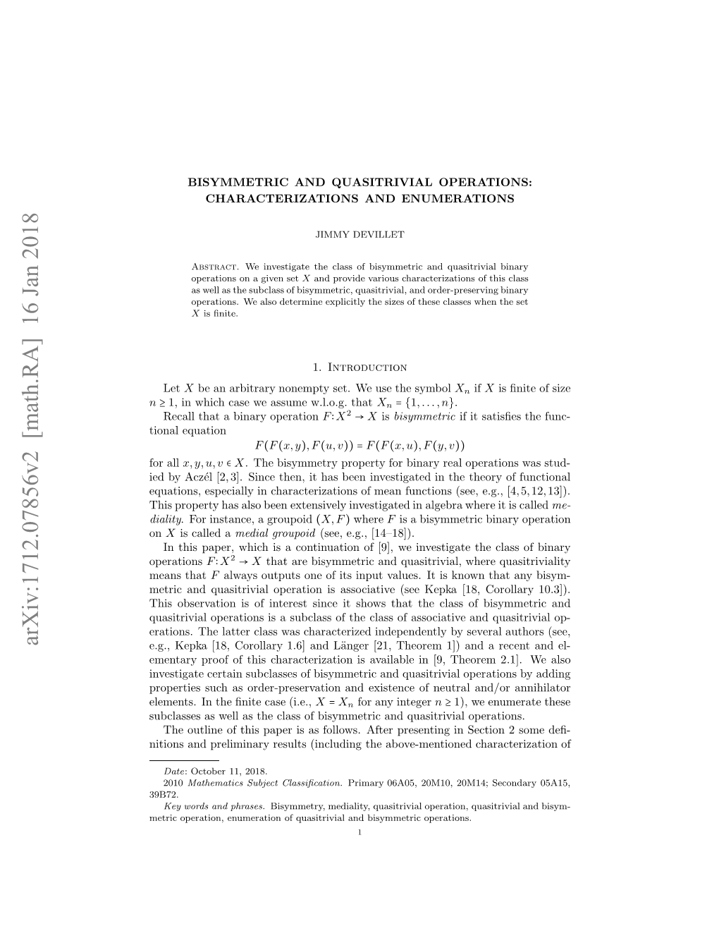 Bisymmetric and Quasitrivial Operations: Characterizations And