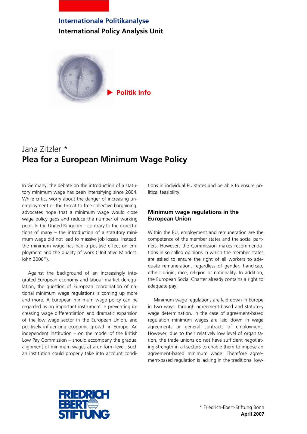 Plea for a European Minimum Wage Policy