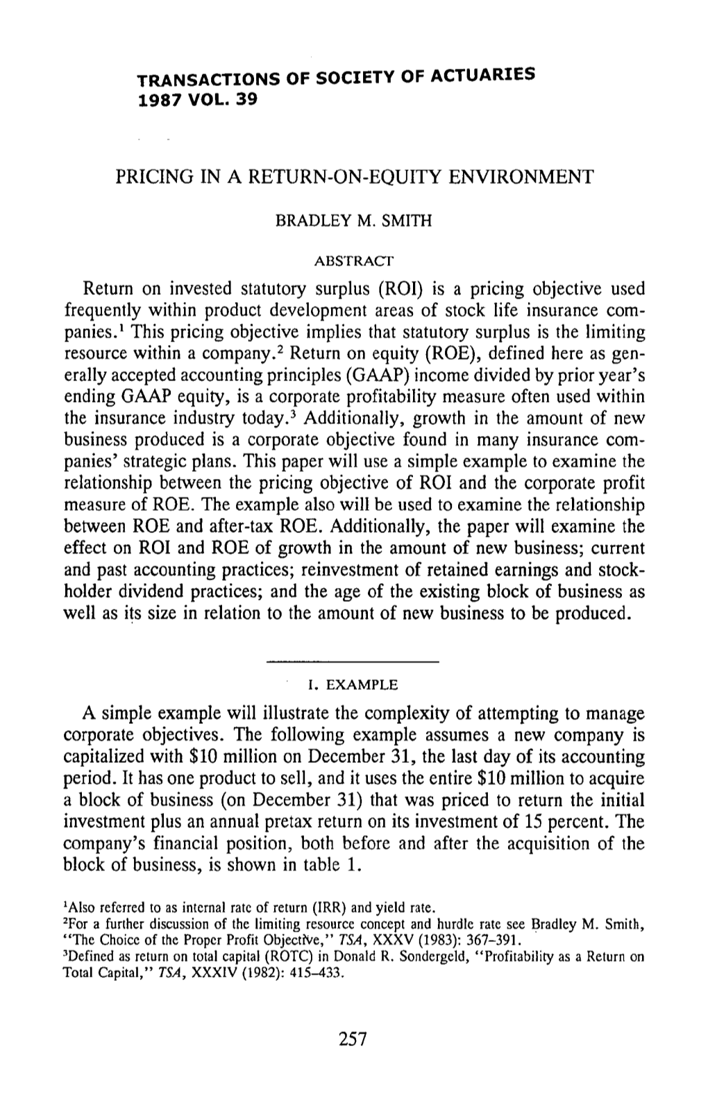 Pricing in a Return-On-Equity Environment