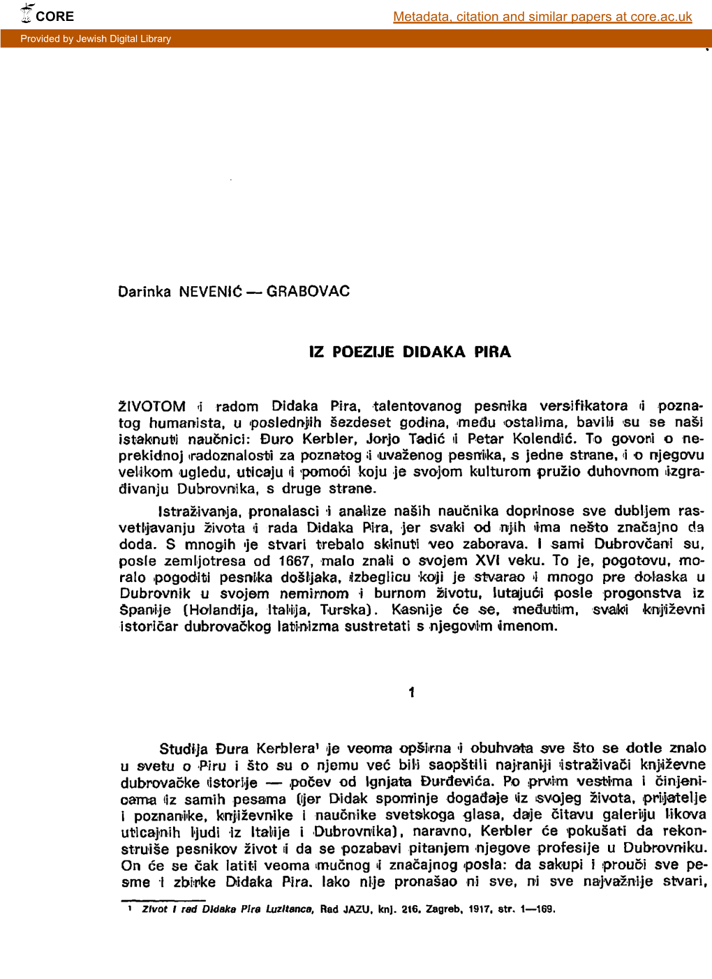 Darinka NEVENIĆ — GRABOVAC 1Z POEZIJE DIDAKA PIRA ŽIVOTOM I Radom Didaka Pira, Velikom Ugledu, Uticaju Ii Pomooi Koju Je Sv