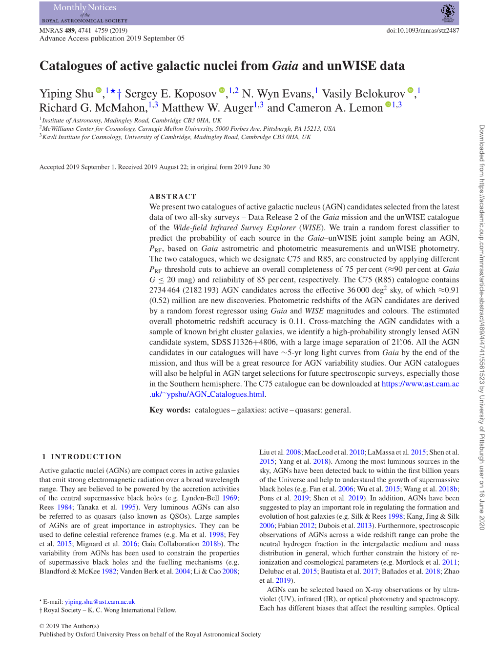 Catalogues of Active Galactic Nuclei from Gaia and Unwise Data