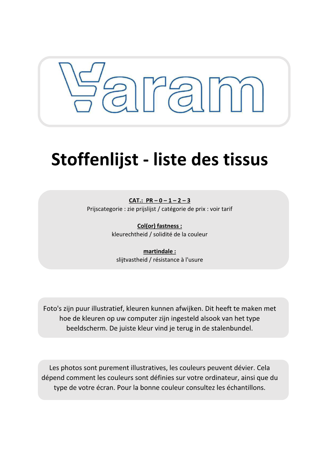 Stoffenlijst - Liste Des Tissus