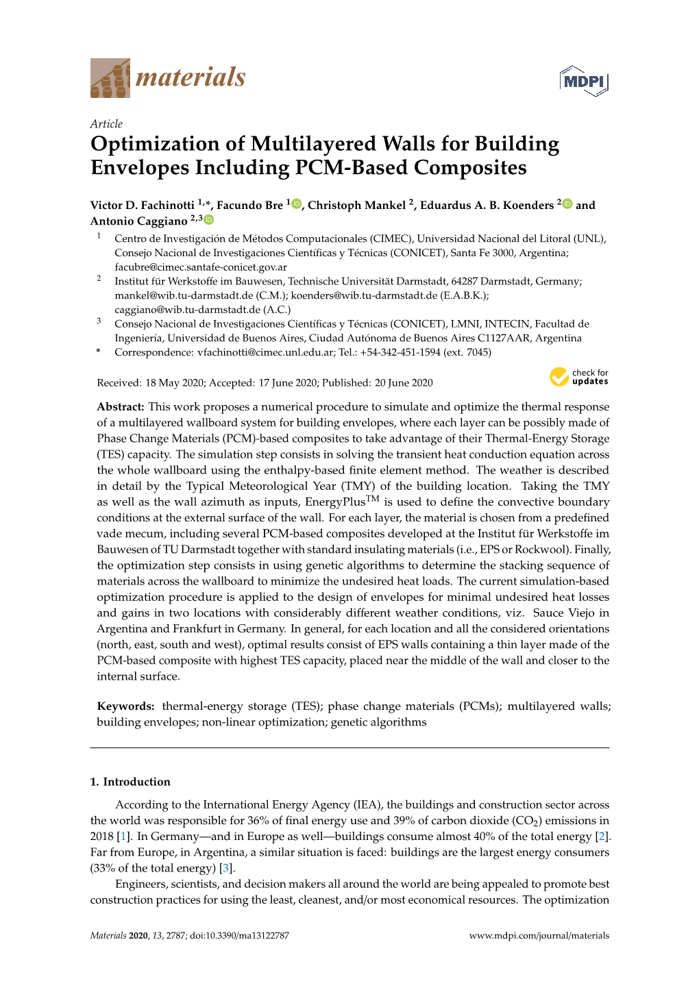 Optimization of Multilayered Walls for Building Envelopes Including PCM-Based Composites