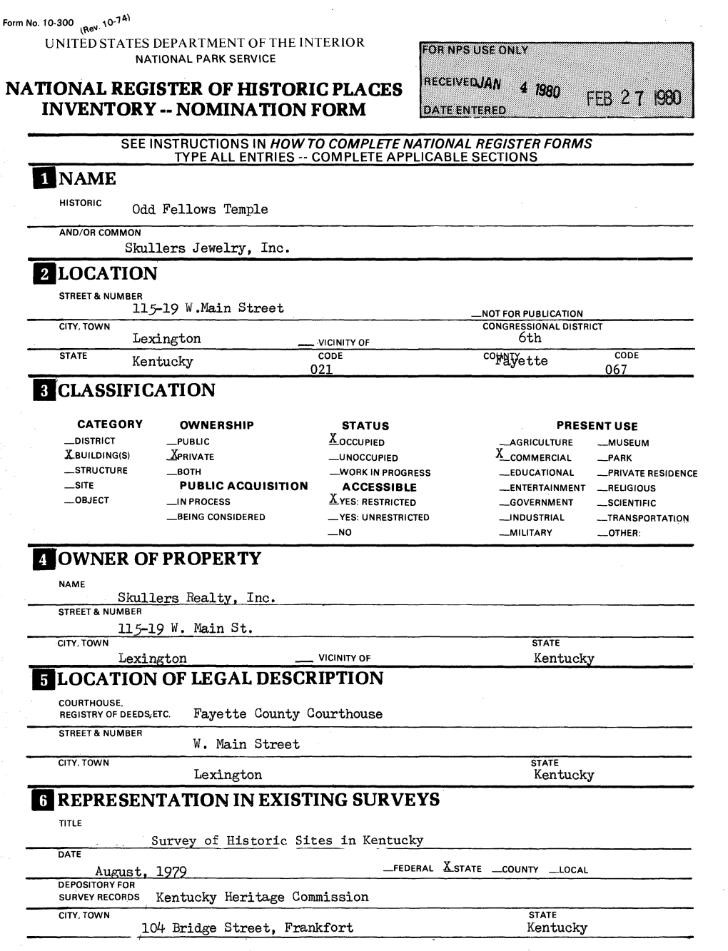 Estate Historic Preservation Officer Certification the Evaluated Significance of This Property Within the State Is: National__ State___ Local J