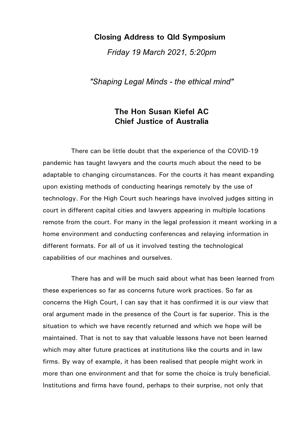 "Shaping Legal Minds - the Ethical Mind"