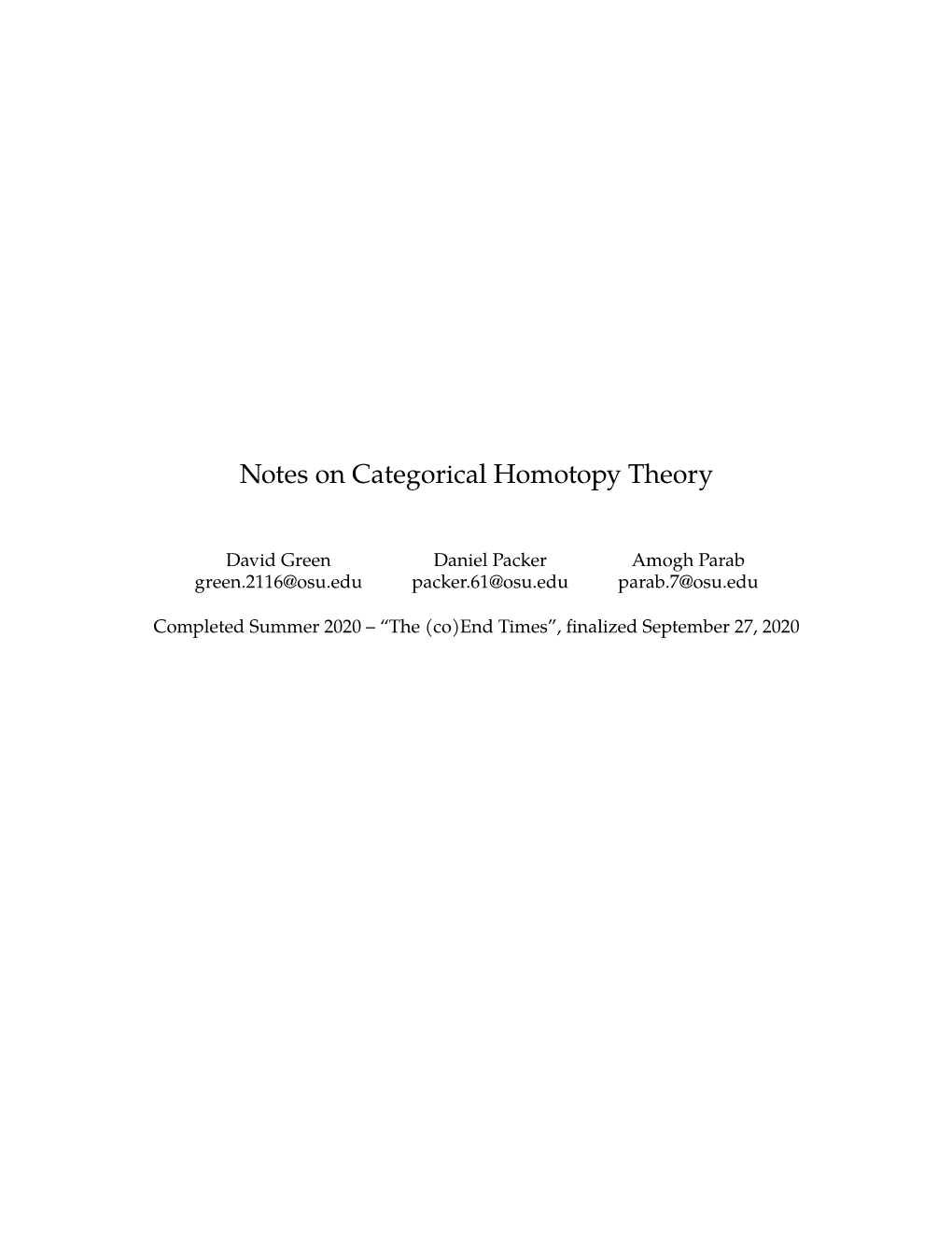 Notes on Categorical Homotopy Theory