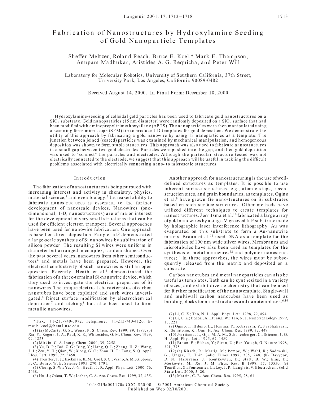 Fabrication of Nanostructures by Hydroxylamine Seeding of Gold Nanoparticle Templates