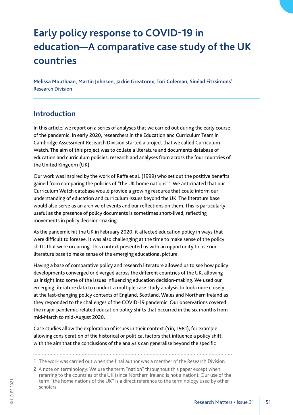 Early Policy Response to COVID-19 in Education—A Comparative Case Study of the UK Countries