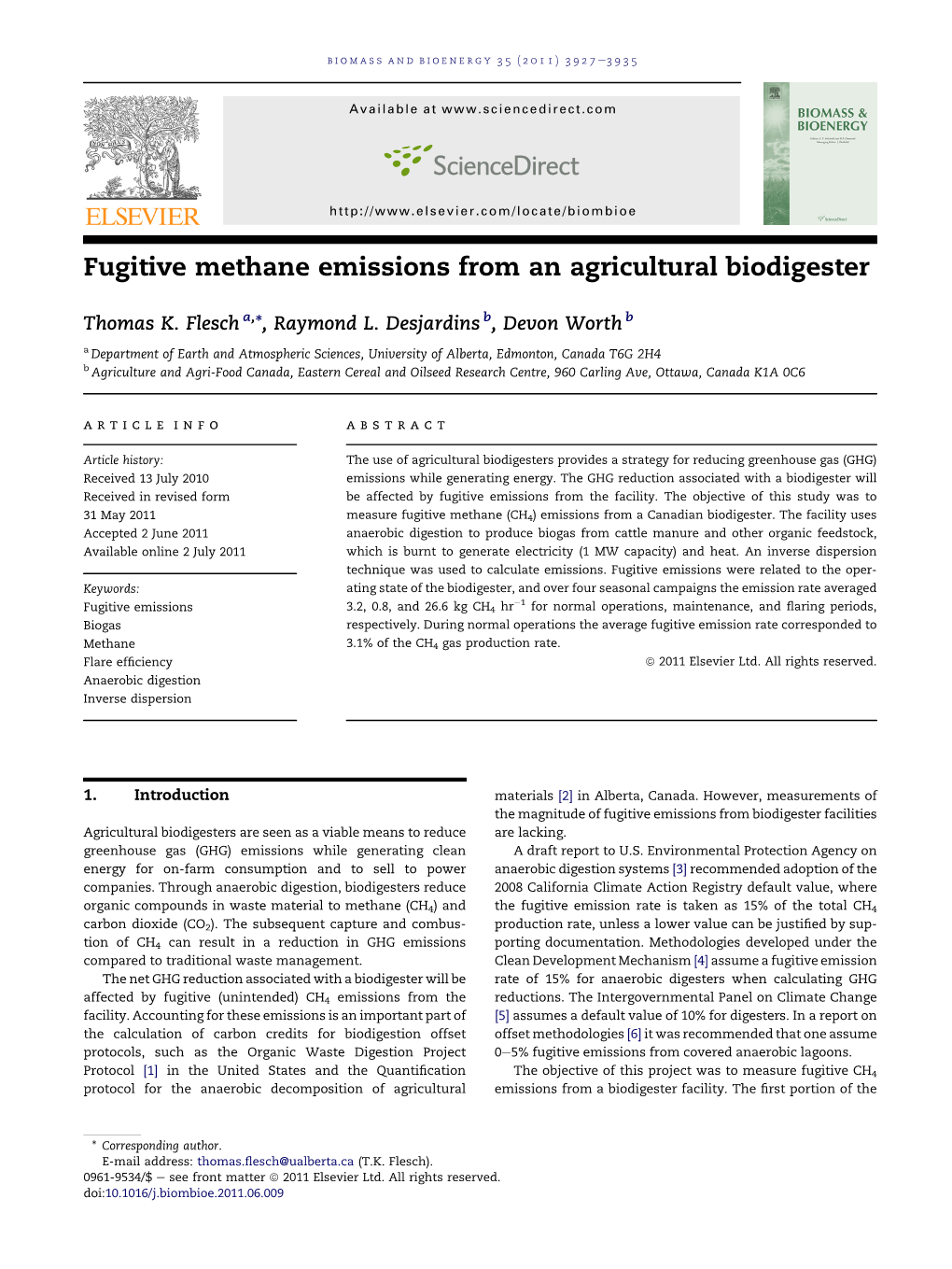 Fugitive Methane Emissions from an Agricultural Biodigester