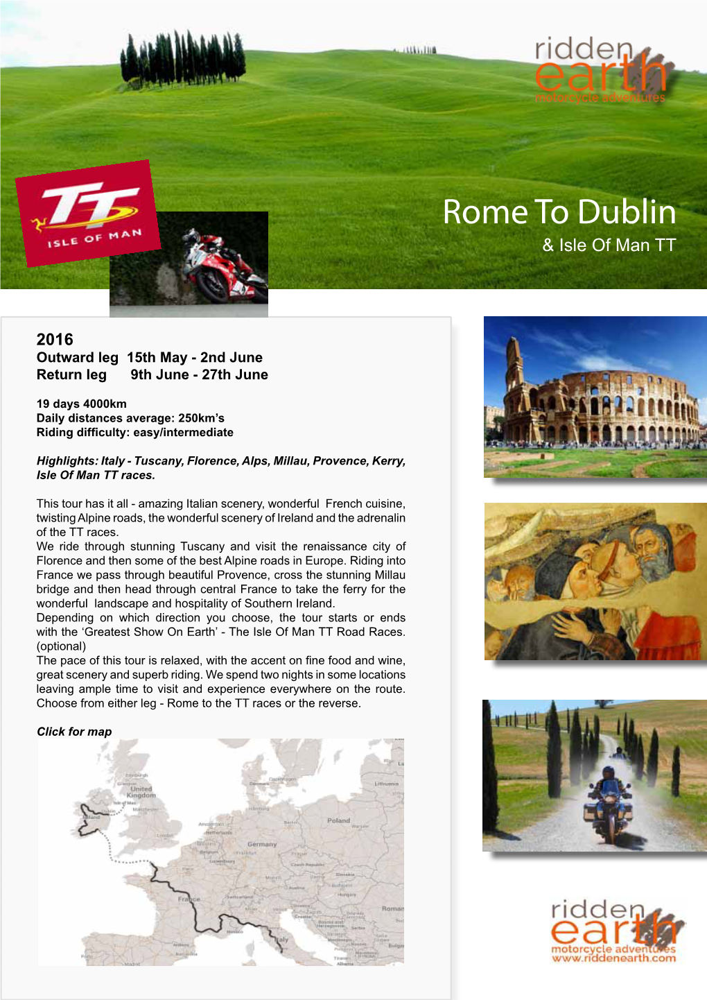 Rome to Dublin & Isle of Man TT