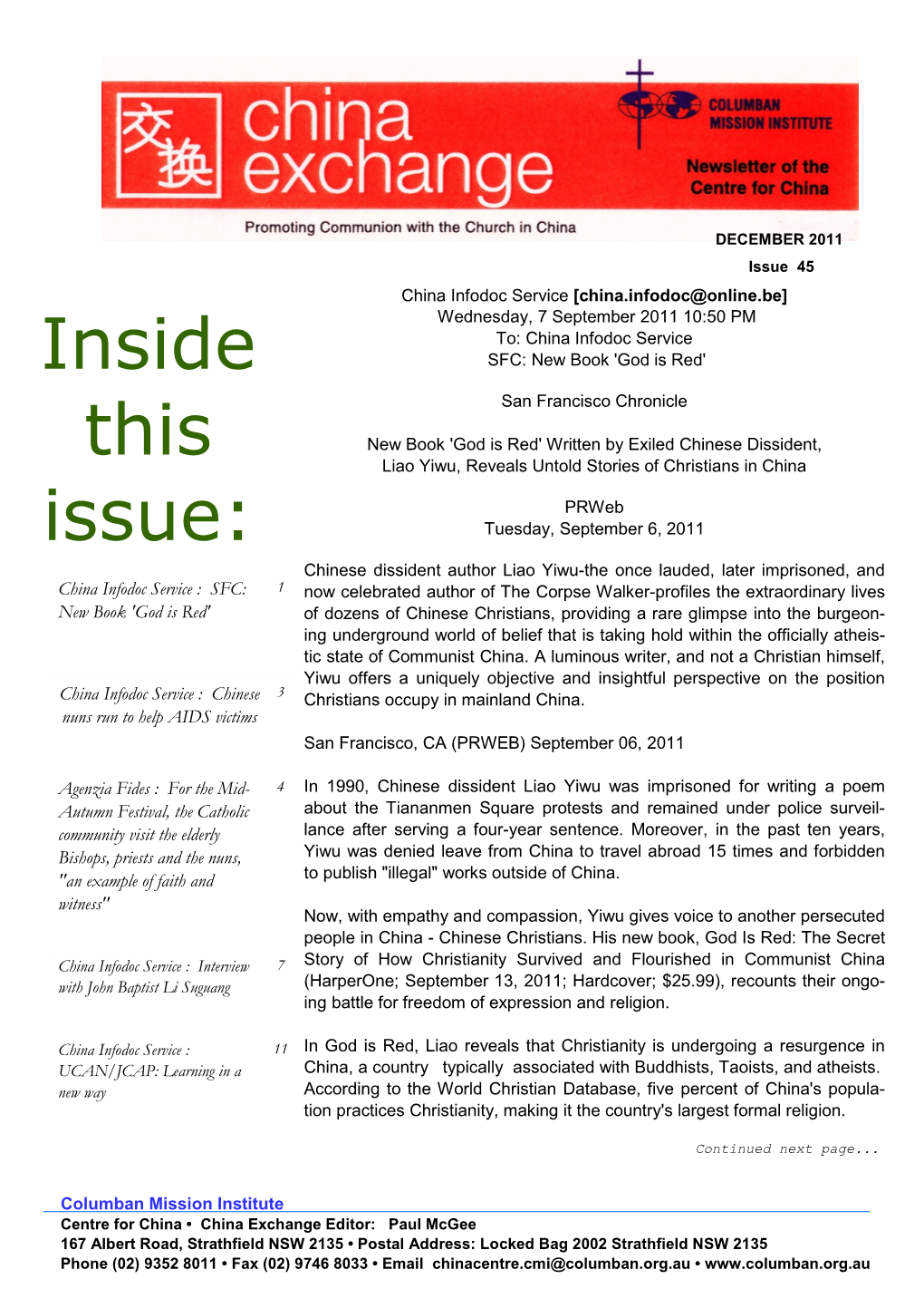 CHINAEXCHANGE-DECEMBER 2011, ISSUE No. 45