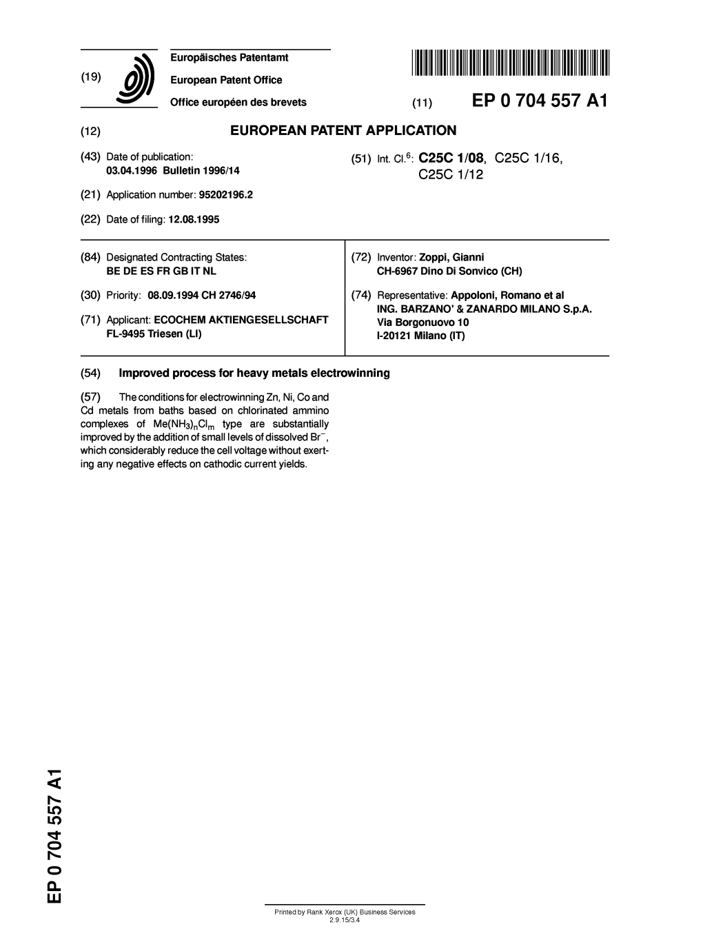 Improved Process for Heavy Metals Electrowinning