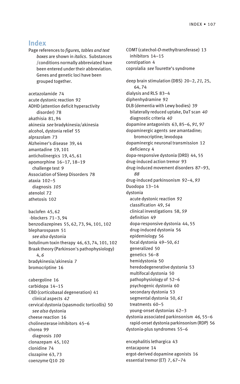 Page References to Figures, Tables and Text Boxes Are Shown in Italics. Substances /Conditions Normally Abbreviated Have Been E