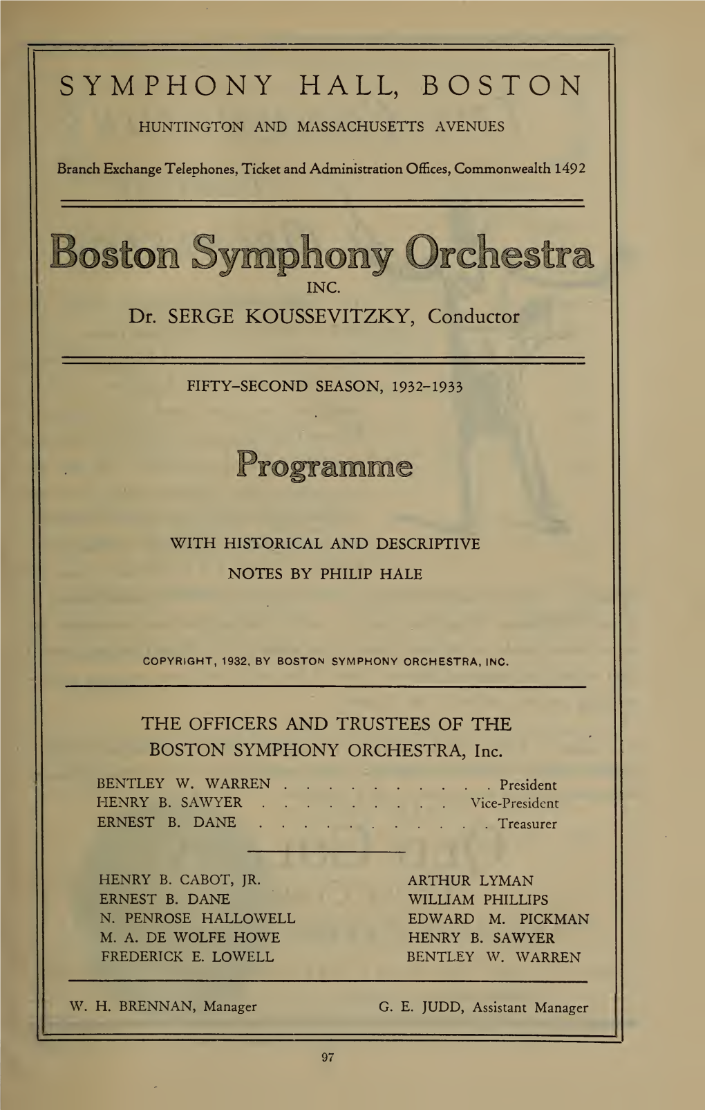 Boston Symphony Orchestra Concert Programs, Season 52,1932-1933