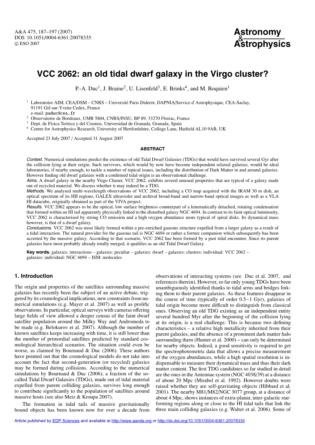 VCC 2062: an Old Tidal Dwarf Galaxy in the Virgo Cluster?