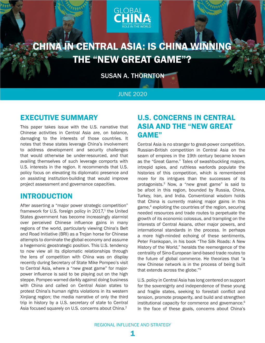 China in Central Asia: Is China Winning the “New Great Game”?