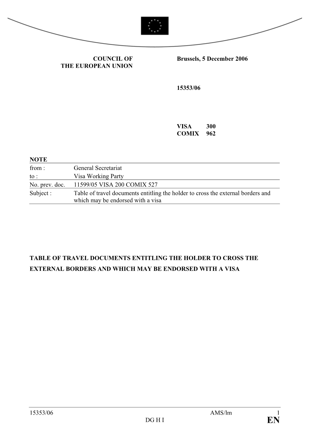 15353/06 AMS/Lm 1 DG H I COUNCIL of the EUROPEAN UNION