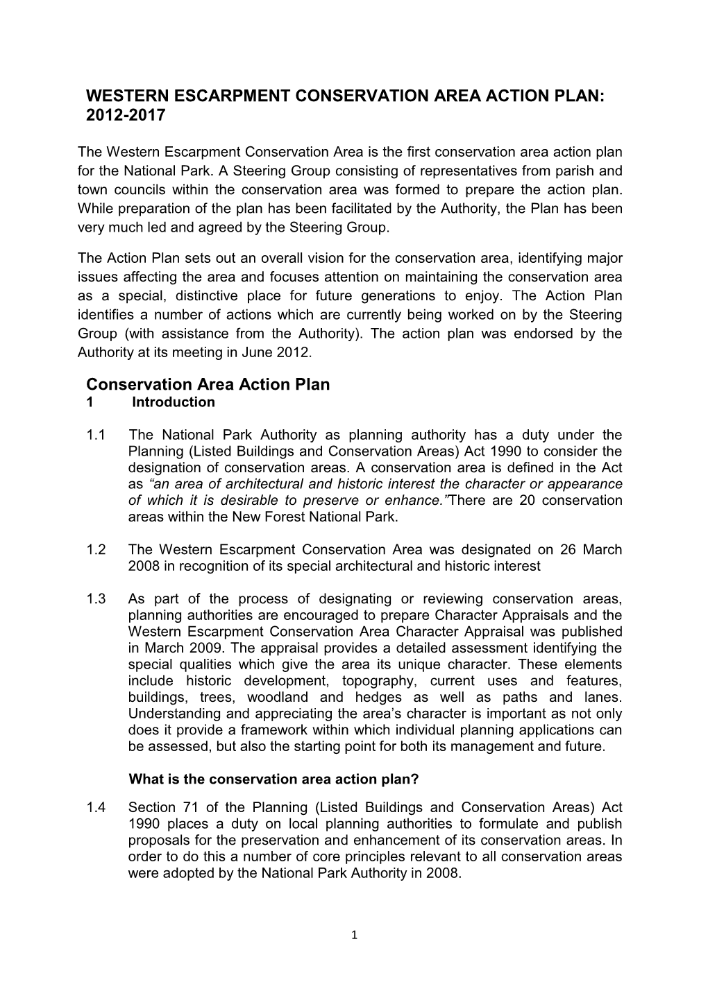 WESTERN ESCARPMENT CONSERVATION AREA ACTION PLAN: 2012-2017 Conservation Area Action Plan