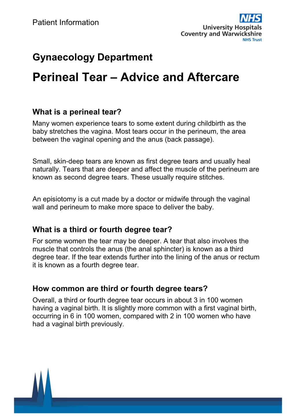 Perineal Tear – Advice and Aftercare