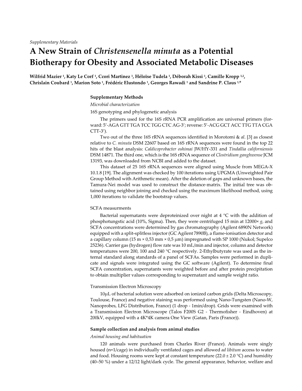 A New Strain of Christensenella Minuta As a Potential Biotherapy for Obesity and Associated Metabolic Diseases