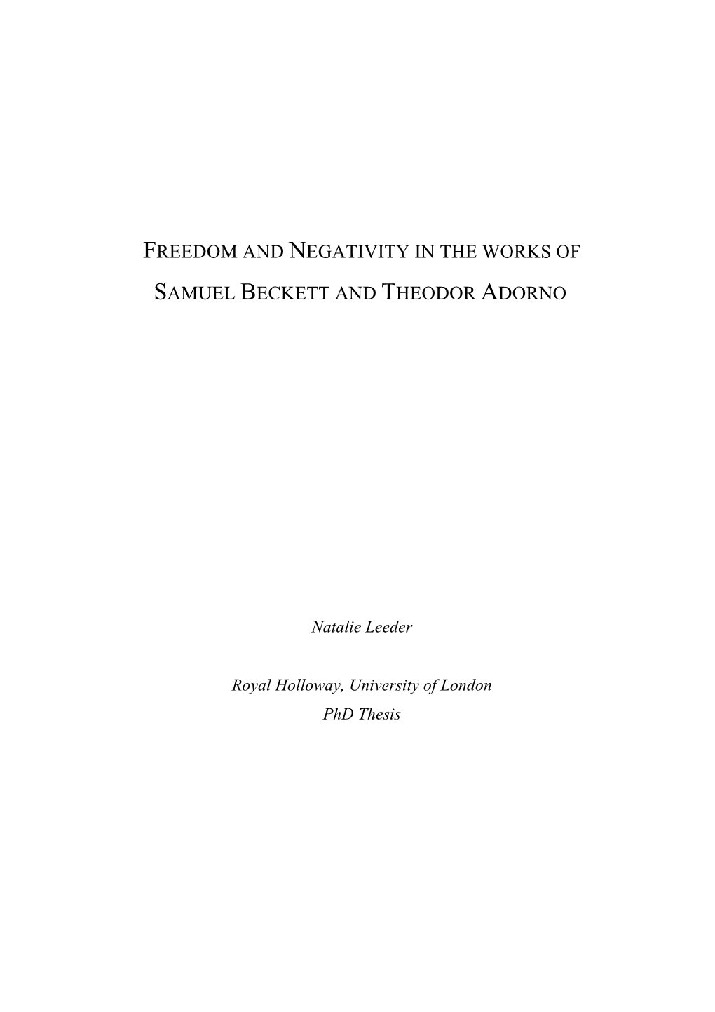 Freedom and Negativity in the Works of Samuel Beckett and Theodor Adorno