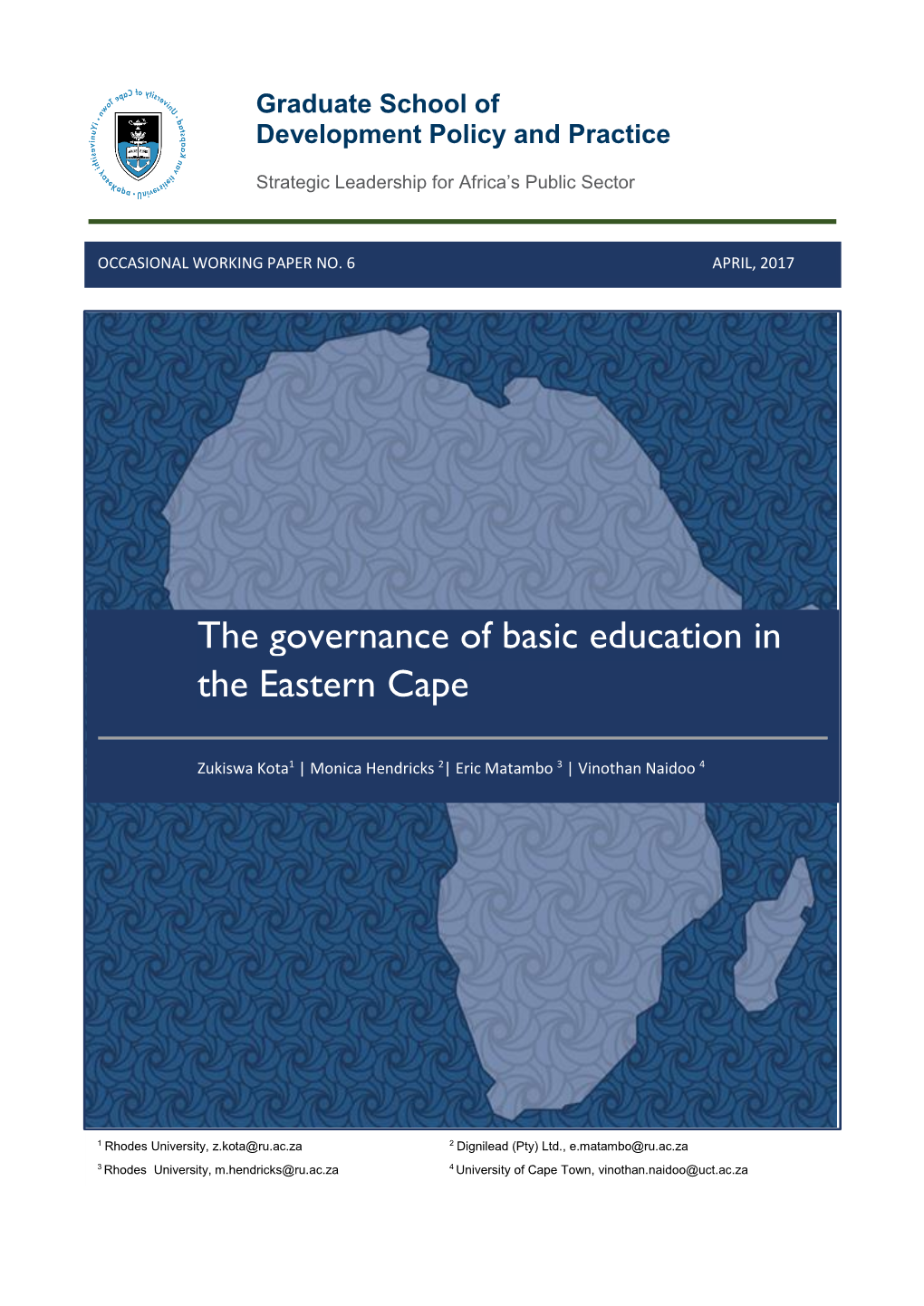 The Governance of Basic Education in the Eastern Cape