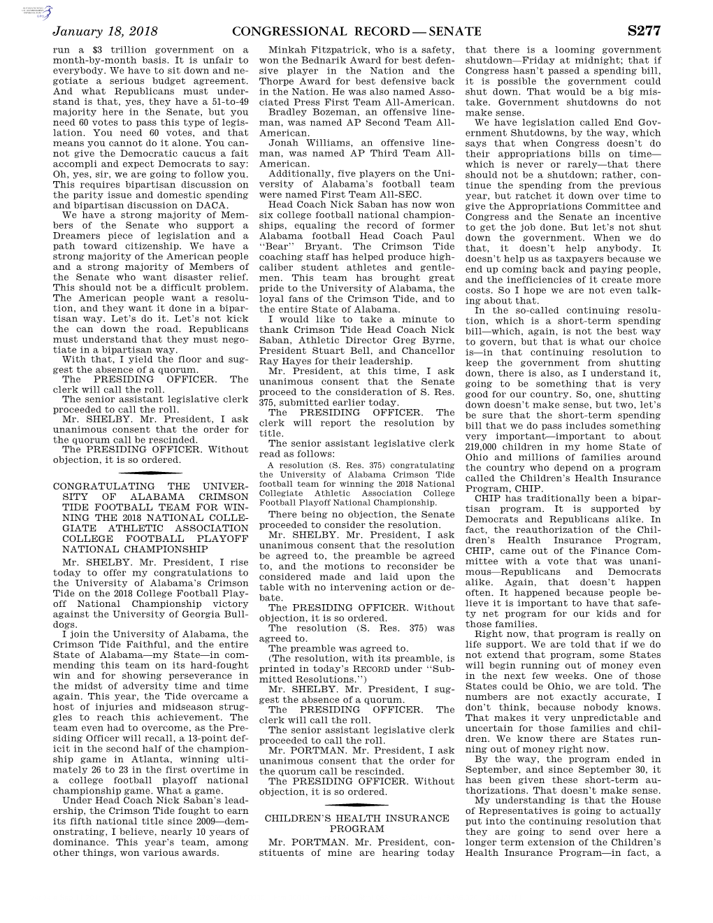 Congressional Record—Senate S277